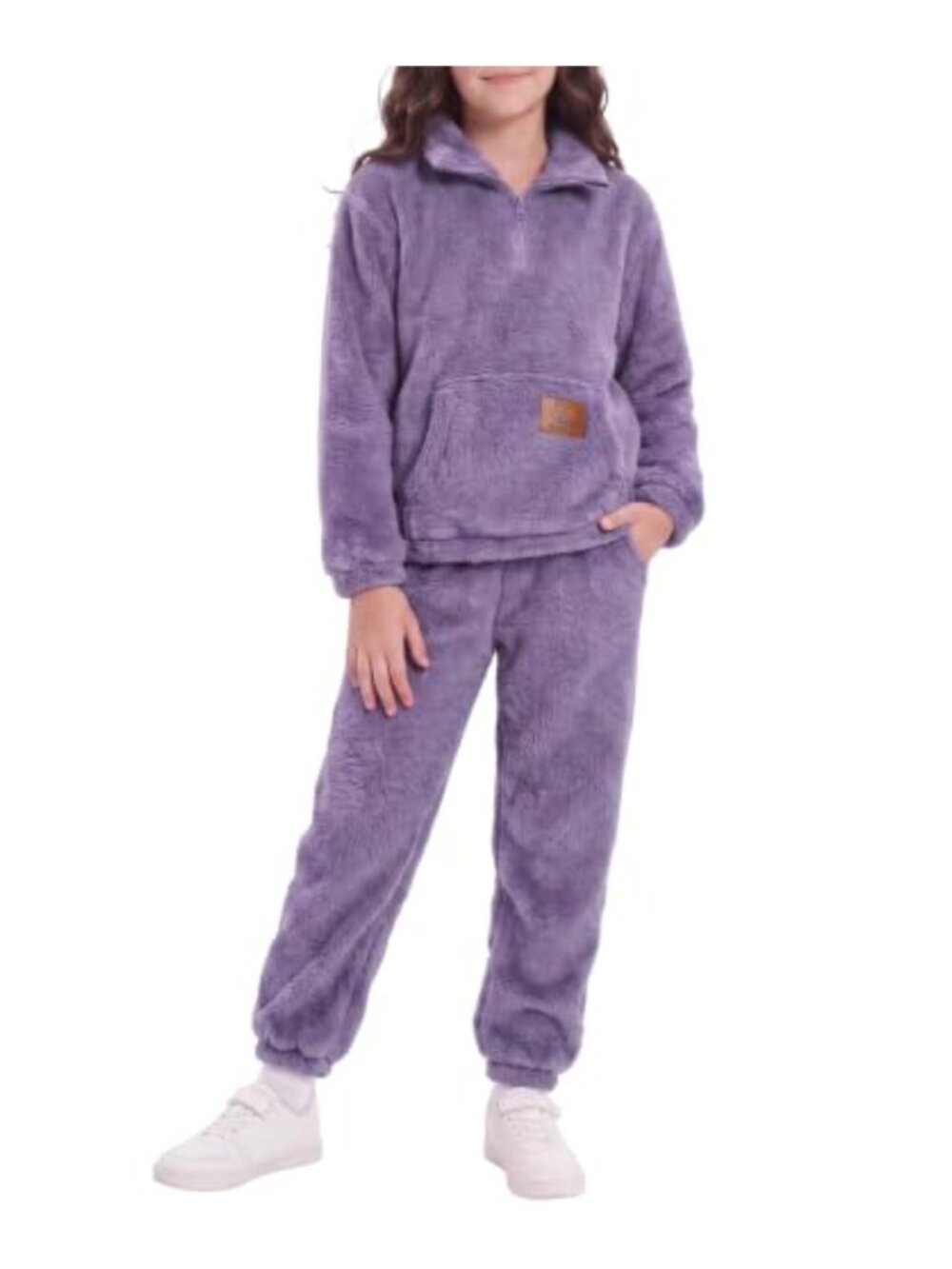 Girls Fuzzy Fleece Sweatsuit 2 Piece Quarter Zip Pullover & Jogger Pants Set